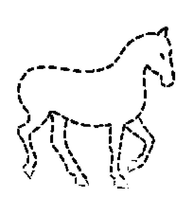 Found imagery - Simplistic black & white diagram of a horse with a crude dotted outline